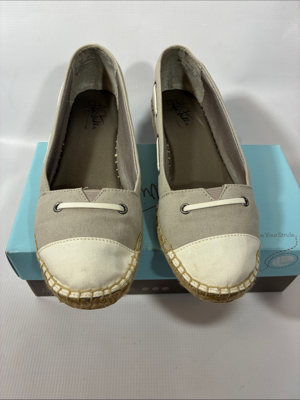 Life Stride Gray and Cream Canvas Espadrille wedge